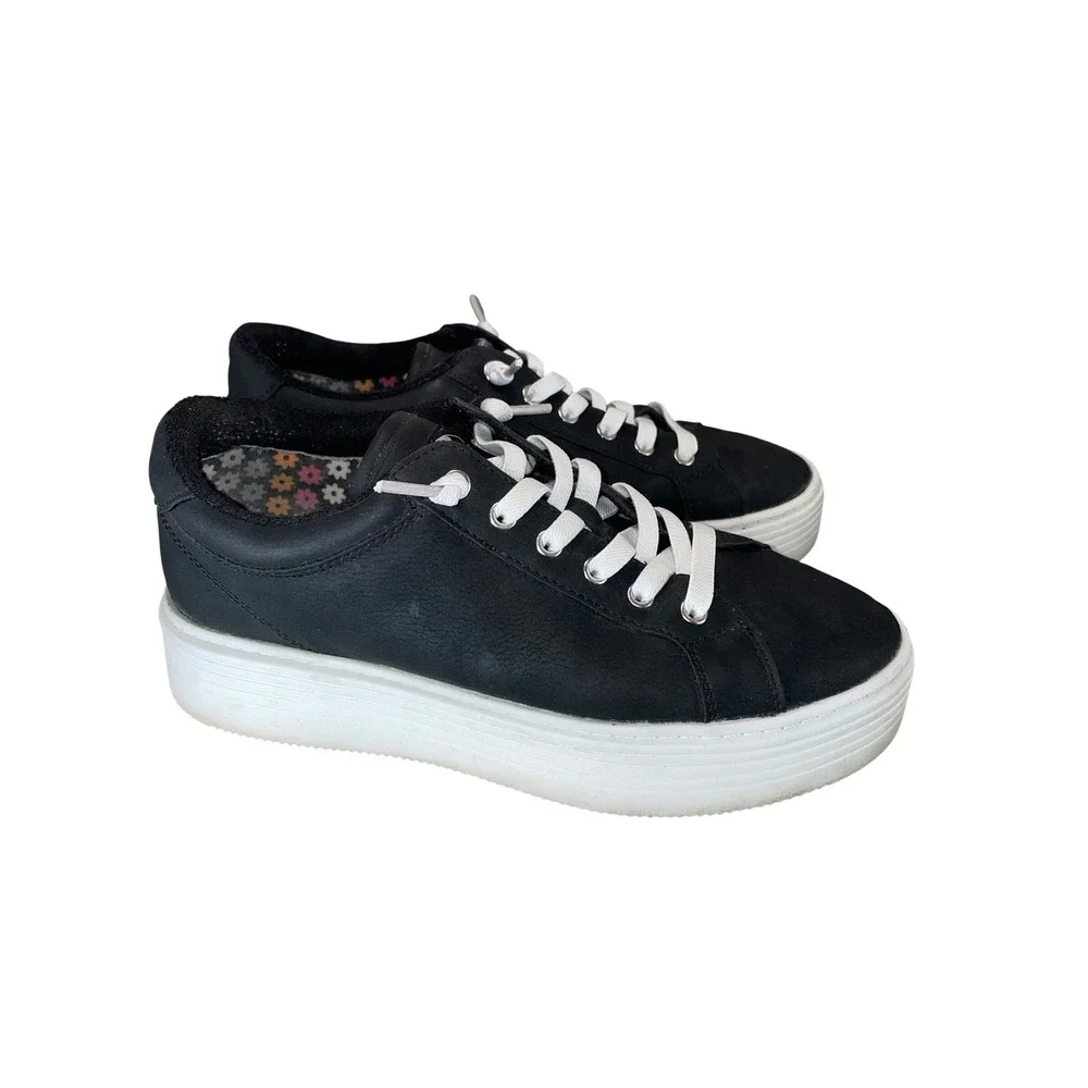 Roxy Surf Women Black Platform Sneakers Low Top Floral Insole White Laces